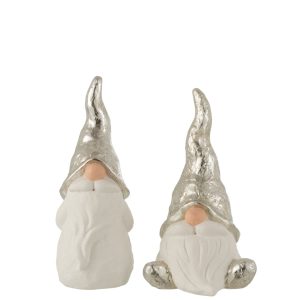 J-Line figuur Kerstman – keramiek – wit/zilver – medium – 2 stuks J-Line figuur Kerstman – keramiek – wit/zilver – medium – 2 stuks