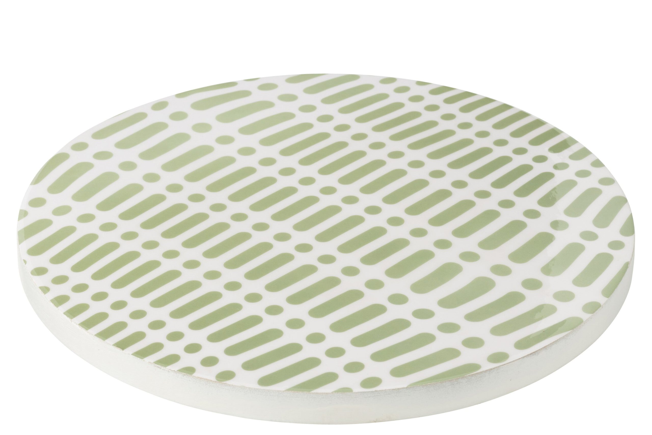 J-Line plateau Draaiend Rund - hout - wit/groen