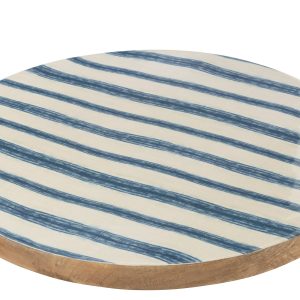 J-Line plateau Draaiend Rond Strepen – hout – blauw/wit