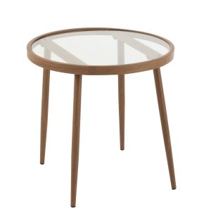 J-Line bijzettafel Rond – metaal/glas – donkerbruin