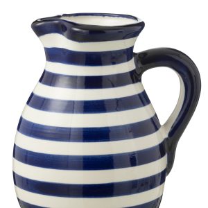 J-Line kruik Granada Stripes – keramiek – wit/blauw – large J-Line kruik Granada Stripes – keramiek – wit/blauw – large