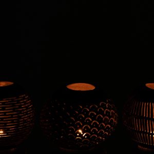 J-Line theelichthouder Kokosnoot Lijnen – jute – bruin – 3 stuks