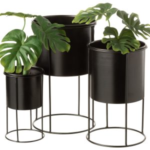 J-Line bloempot Op Voet – metaal – zwart – large – Ø 18 cm