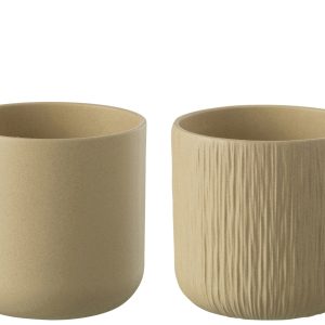 J-Line bloempot Gen – keramiek – beige – XL – 2 stuks – Ø 20.5 cm