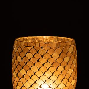 J-Line windlicht Mozaiek – glas – wit/lichtgeel – large J-Line windlicht Mozaiek – glas – wit/lichtgeel – large