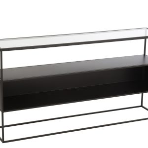 J-Line console Vierkant – metaal/glas – zwart