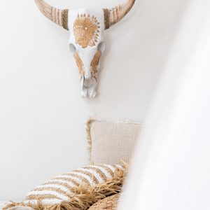 J-Line kussen Franjes Mousseline – katoen – lichtbeige