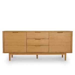 Furnhouse 3-deurs dressoir Nyborg – Natuurlijk eikenhout – MDF, Eikenf