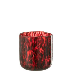 J-Line windlicht Gevlekt – glas – rood/zwart – medium