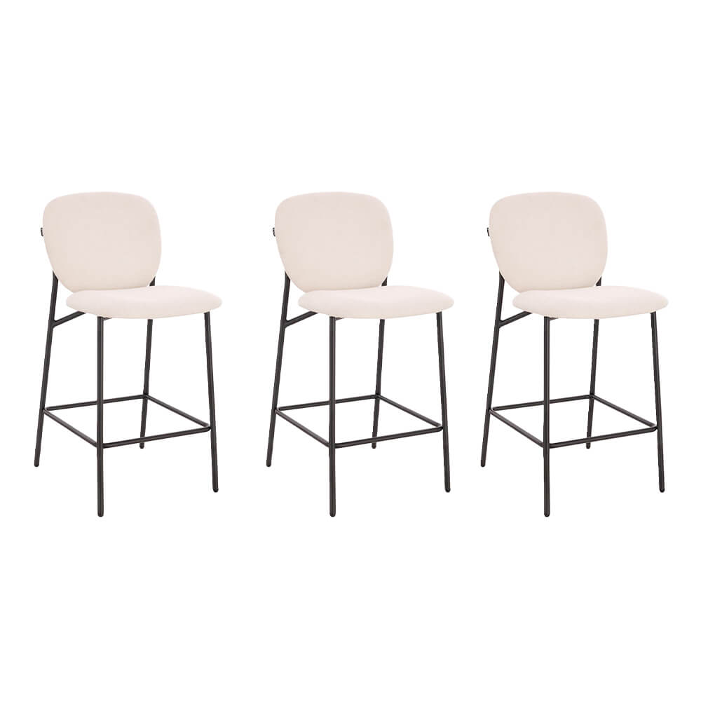 HOME DELUXE CELDA Bouclé Fluweel - Set van 3 Wit | Barstoelen