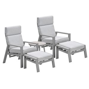 Garden Impressionsloungestoelen Lora taupe – Lucas bijzettafel Ø50 cm