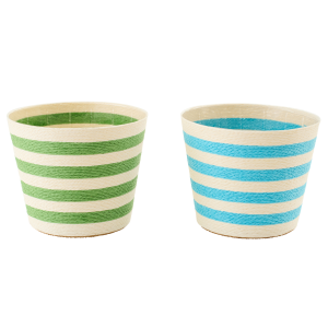 J-Line bloempot Gestreept – papier – azuurblauw/groen – small – set va