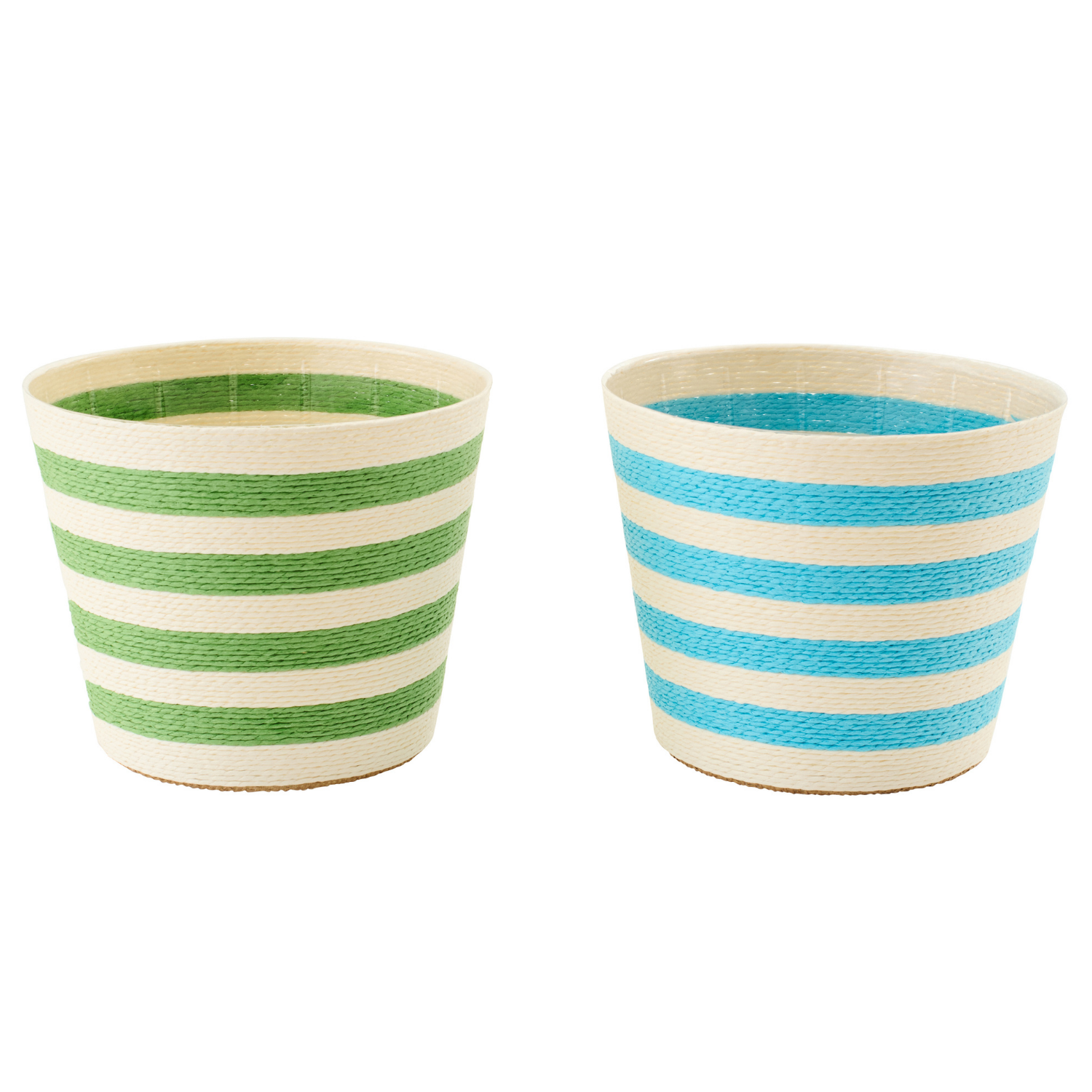 J-Line bloempot Gestreept - papier - azuurblauw/groen - small - set va
