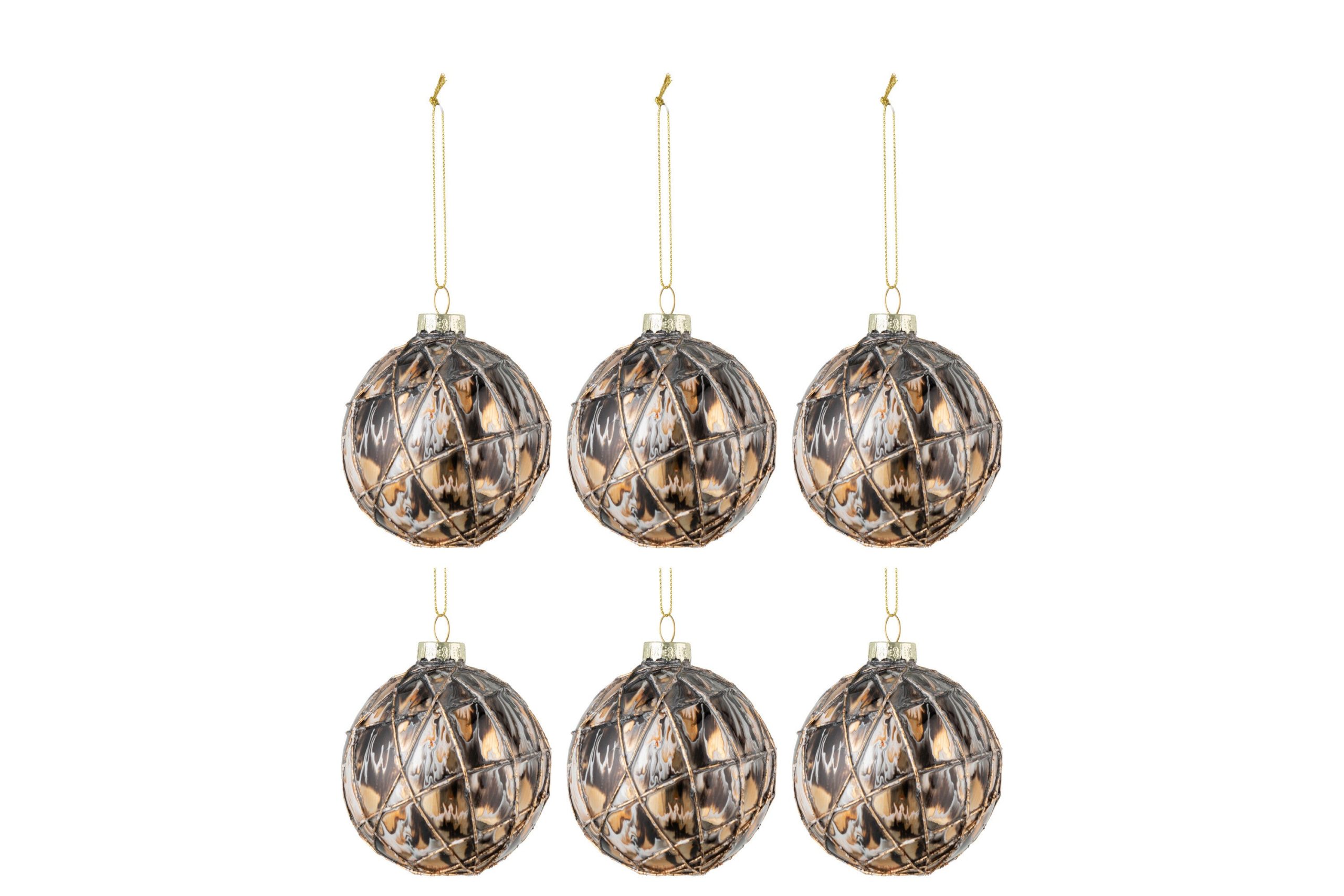 J-Line kerstbal Touwen - glas - zwart/brons/grijs - small - doos van 6