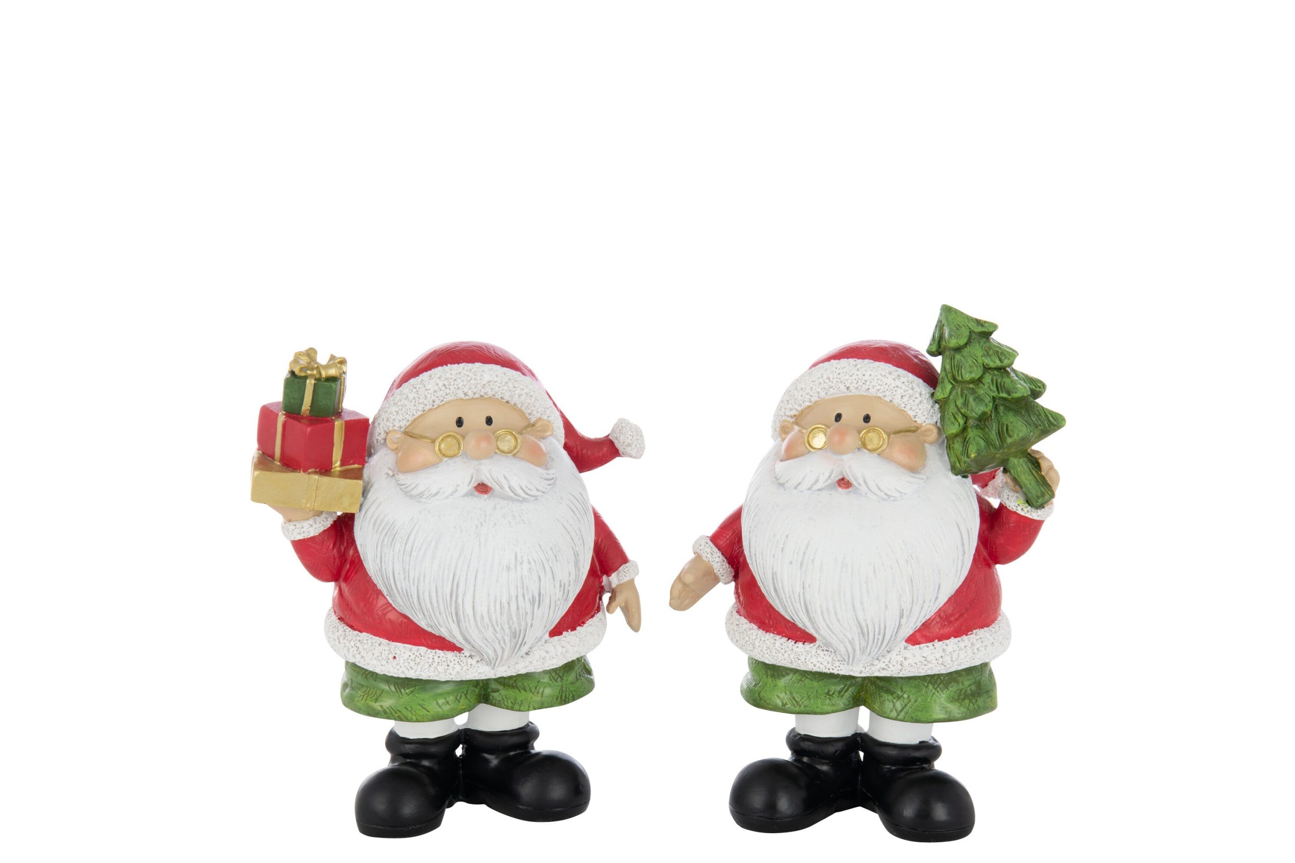 J-Line figuur Kerstman Boom + Geschenk - polyresin - mix - large - 2 s