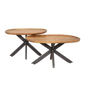 Giga Meubel Salontafel Spider – Naturel – Set van 2 – 71x48x45cm