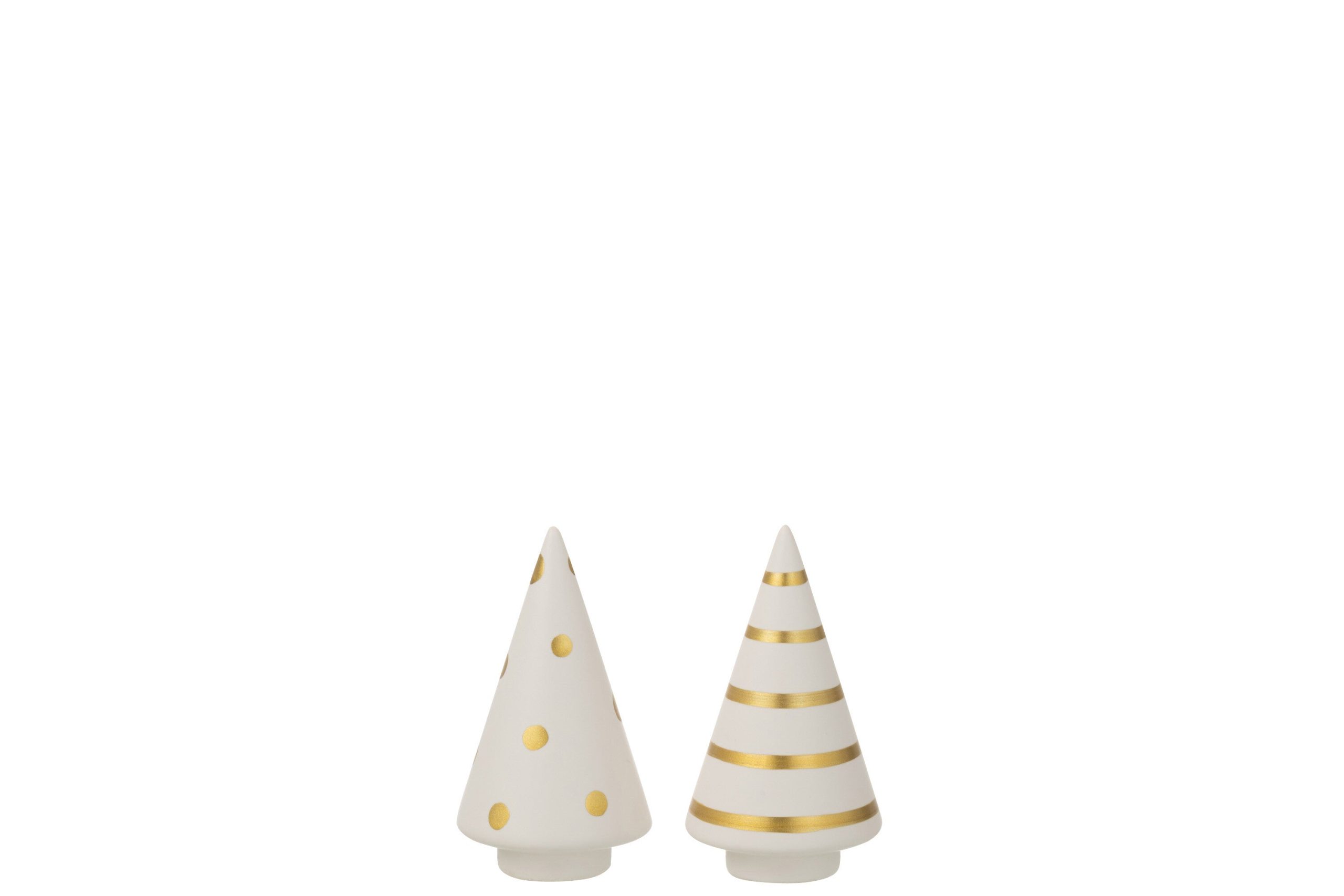J-Line decoratie Kerstboom - keramiek - goud/wit - small - 2 stuks