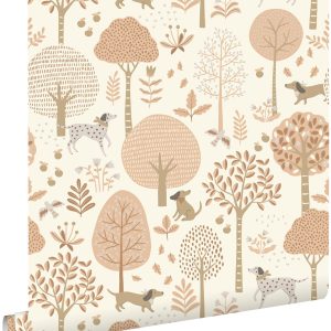 ESTAhome behang honden beige en zacht roze – 53 cm x 10.05 m – 139710