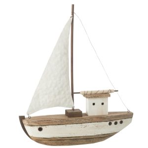 J-Line decoratie Boot 1 Zeil – hout – naturel/wit – large