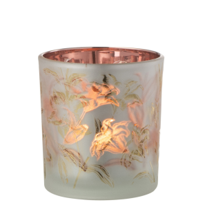 J-Line windlicht Bloemen – glas – wit/rood/goud – small