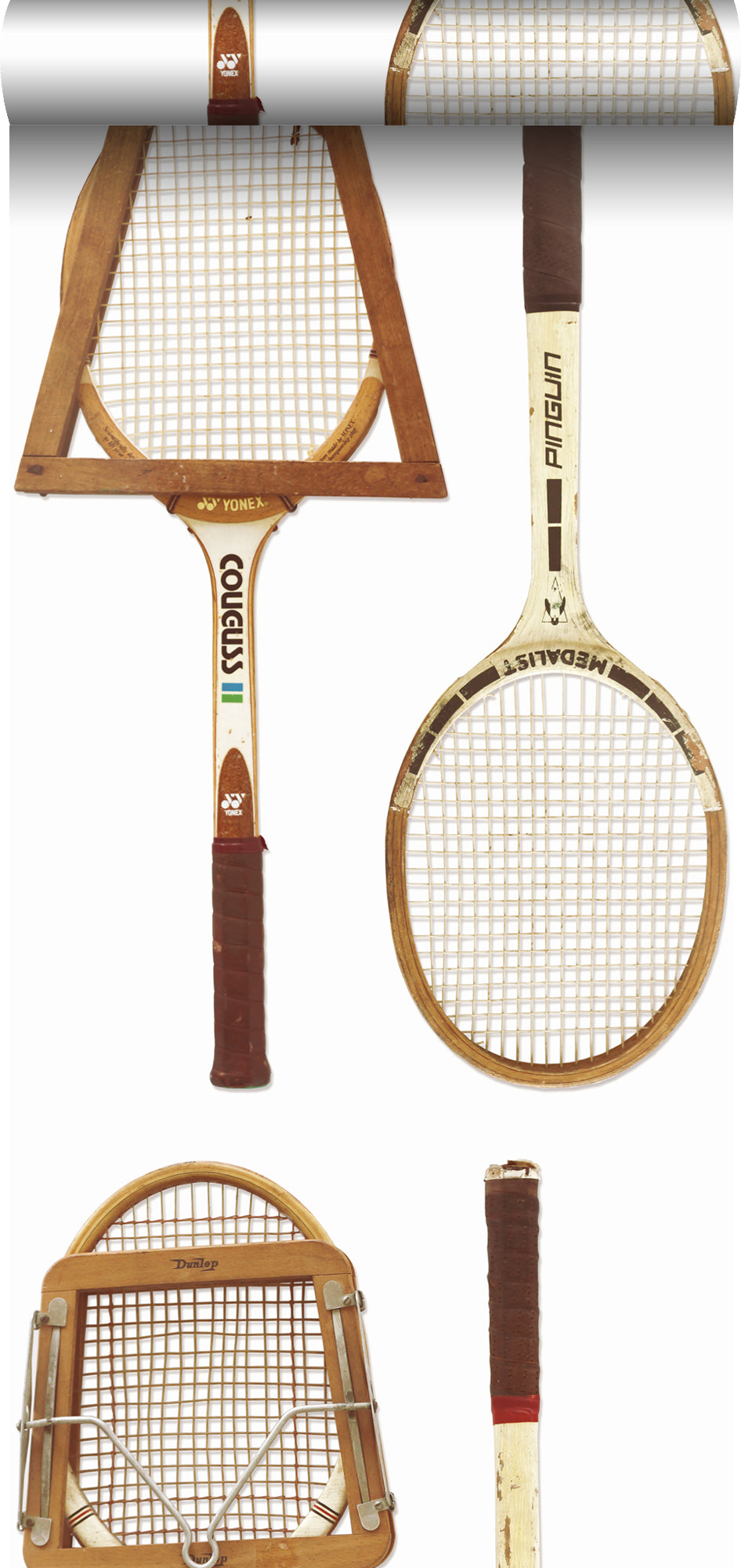 ESTAhome XXL behang vintage tennisrackets wit, bruin en beige - 50 x 9