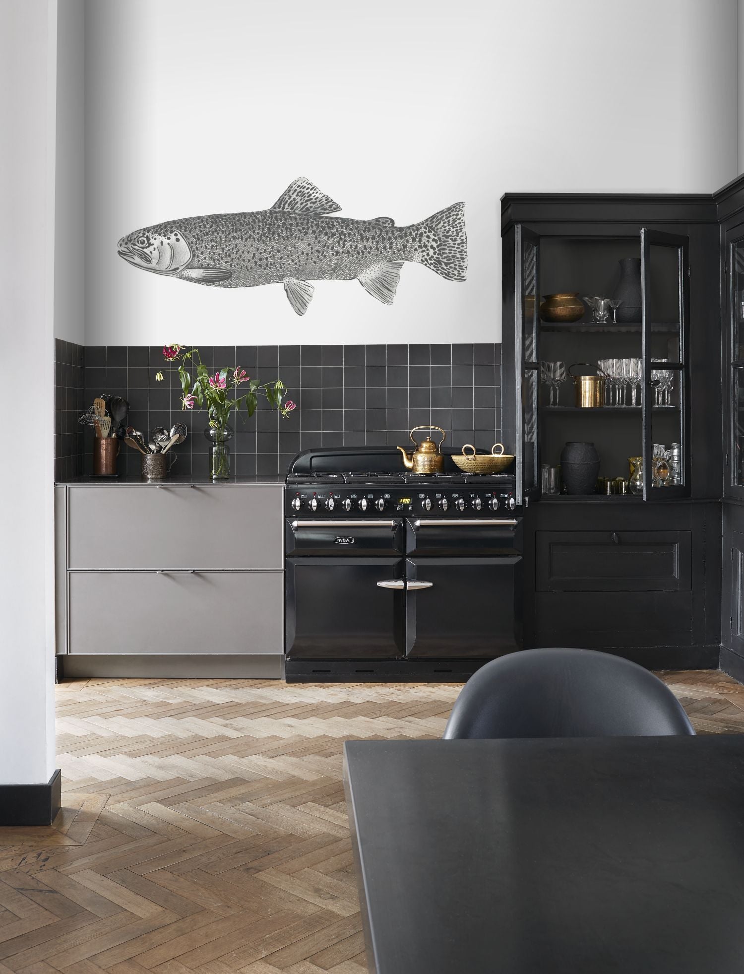 ESTAhome fotobehang vis wit en zwart - 250 x 100 cm - 158933