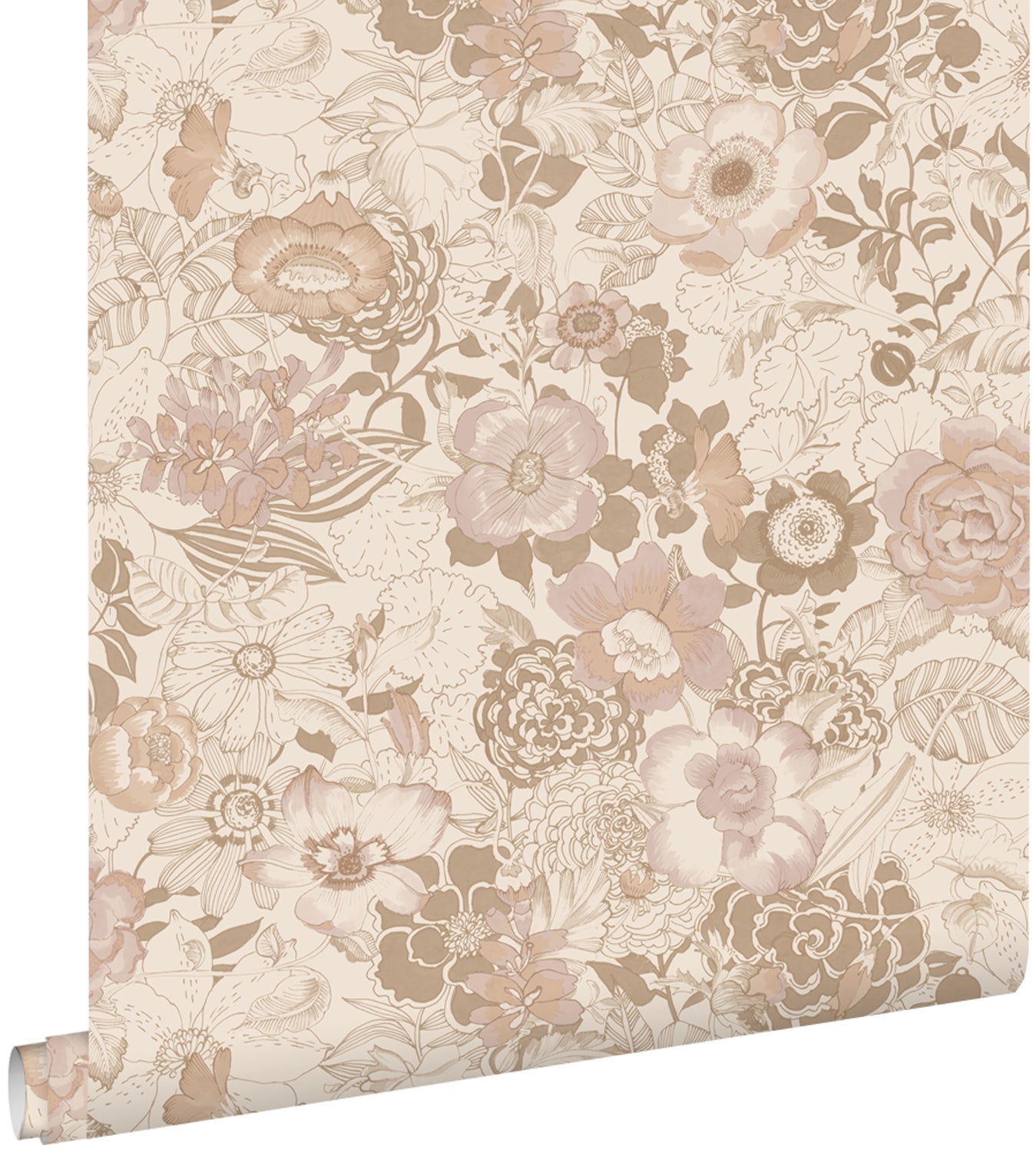 ESTAhome behang vintage bloemen beige en oudroze - 53 cm x 10.05 m - 1