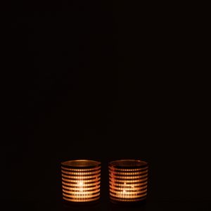 J-Line windlicht Strepen – glas – bruin – 2 stuks J-Line windlicht Strepen – glas – bruin – 2 stuks