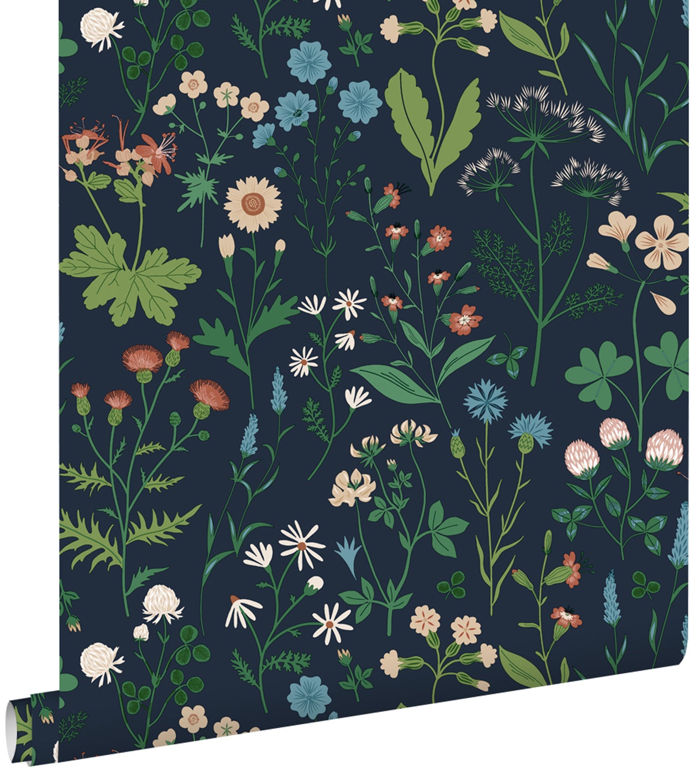 ESTAhome behang veldbloemen inktblauw en groen - 53 cm x 10.05 m - 139