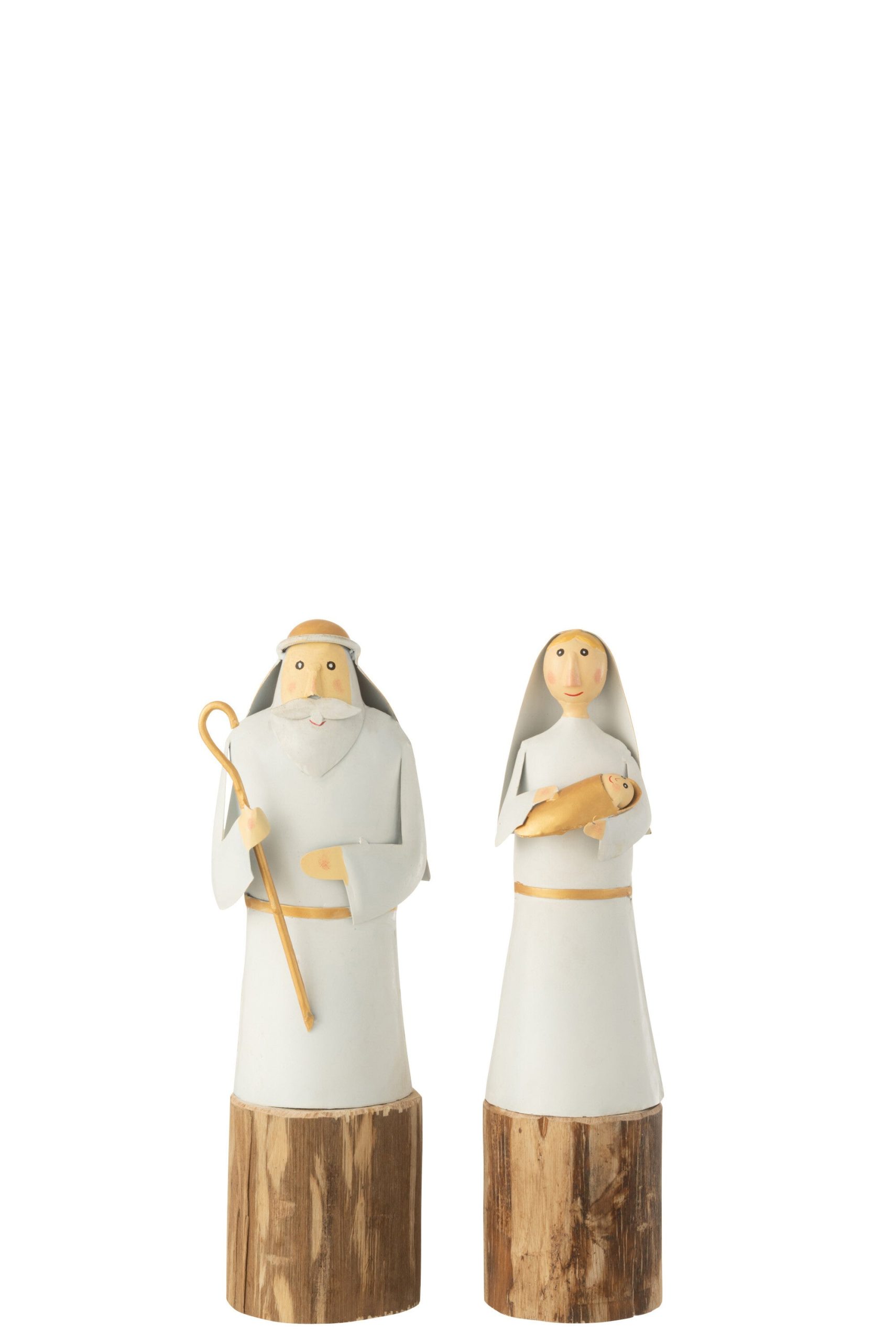 J-Line kerstfiguur Maria En Jozef - ijzer/hout - wit/goud - 2 stuks