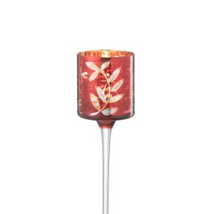 J-Line theelichthouder Op Voet Blaadjes – glas – rood/goud – small