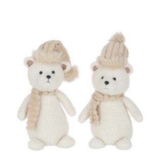 J-Line figuur Beer Hoed Sjaal – textiel – beige – small – 2 stuks