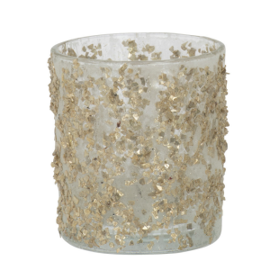 J-Line windlicht Glitter – glas – champagne – small – 4 stuks