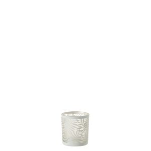 J-Line windlicht Bladeren – glas – wit – small – 3 stuks