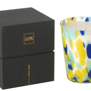 J-Line geurkaars Noa Strepen – White Tea – glas – blauw/geel – large –
