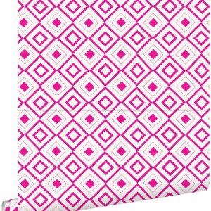 ESTAhome behang ruiten fuchsia roze – 0,53 x 10,05 m – 138862