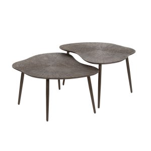 Giga Meubel Salontafel Brown Ray Metal Leaf – Bruin Metaal – Set van 2