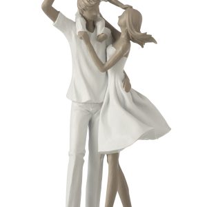 J-Line decoratie Koppel Met Kind Op Schouders – polyresin – wit/taupe