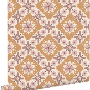 ESTAhome behang vintage bloemen oranje en paars – 50 x 900 cm – 131502 ESTAhome behang vintage bloemen oranje en paars – 50 x 900 cm – 131502