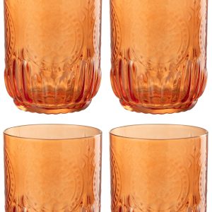 J-Line drinkglas Maya – glas – oranje – giftbox van 4 J-Line drinkglas Maya – glas – oranje – giftbox van 4