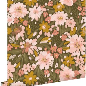 ESTAhome behang bloemen vergrijsd olijfgroen, zacht roze en okergeel – ESTAhome behang bloemen vergrijsd olijfgroen, zacht roze en okergeel –