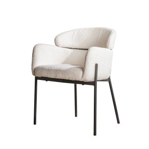 Giga Meubel Eetkamerstoel Ronde Rug – Wit Bouclé – Set van 2 Giga Meubel Eetkamerstoel Ronde Rug – Wit Bouclé – Set van 2