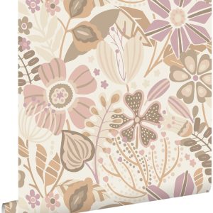 ESTAhome behang bloemmotief beige en lila paars – 53 cm x 10.05 m – 13