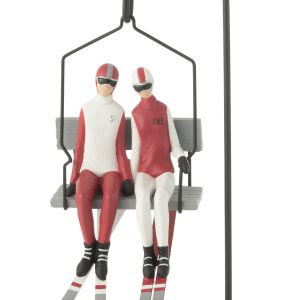 J-Line decoratie Skilift Ski Couple – polyresin – rood/wit