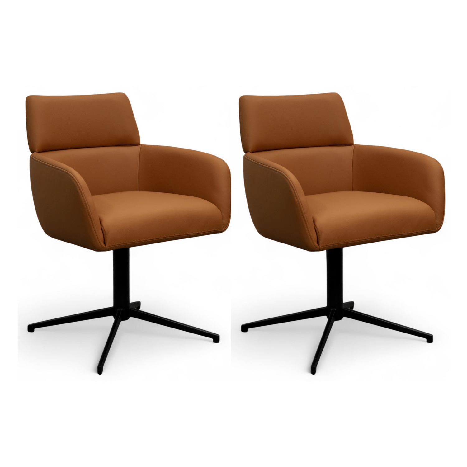 Furnhouse eetkamerstoelen armleuning Marco - Cognacbruin - Leer - Set