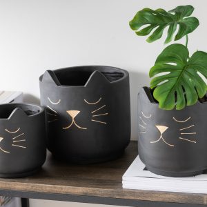 J-Line bloempot Kat – keramiek – zwart/goud – medium – Ø 16 cm J-Line bloempot Kat – keramiek – zwart/goud – medium – Ø 16 cm