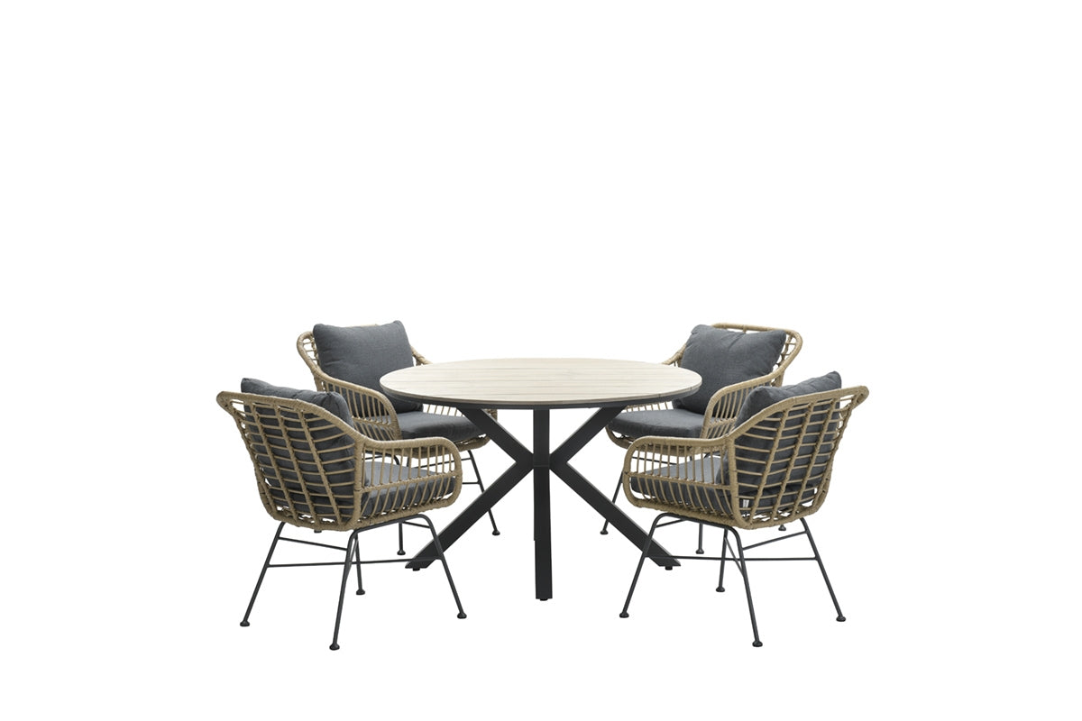 Ronde 4-persoons tuinset - Edison tafel - 4 Margriet stoelen