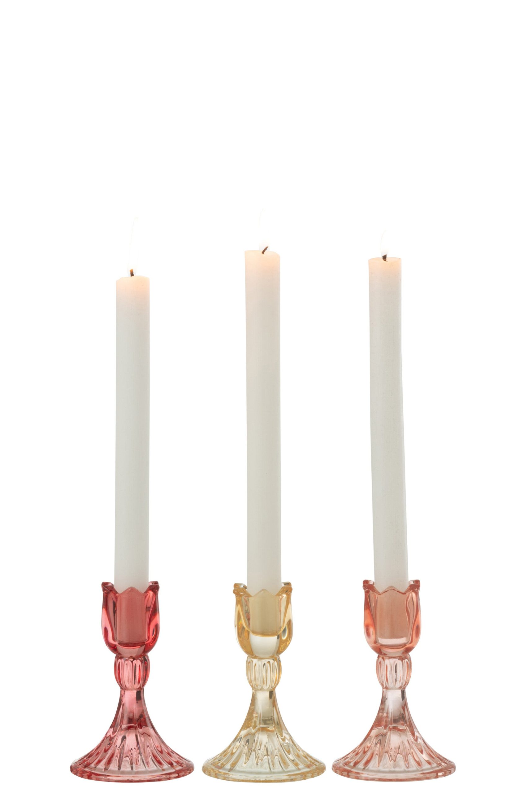 J-Line kandelaar Tulp Warm - glas - mix - 3 stuks
