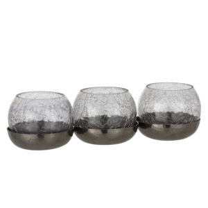 J-Line theelichthouder 3 Bol Craquelé – glas/metaal – zwart