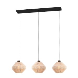 EGLO hanglamp Midsumer – 3 x e27 – 92 cm – zwart/crème – textiel